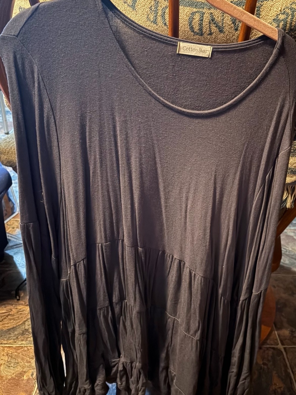 Cotton Bleu 1x Ribbed Gray Long-Sleeve Tiered Tunic